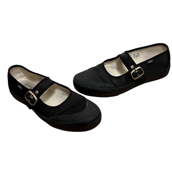Vans Black Mary Jane Buckle Satin Rubber Flats — 7.5 - Picture 5 of 12